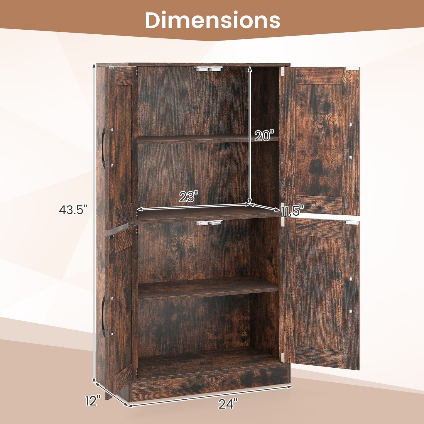 Bathroom Cabinet 43.5 inch Storage Cabinet with Doors and Adjustable Shelves