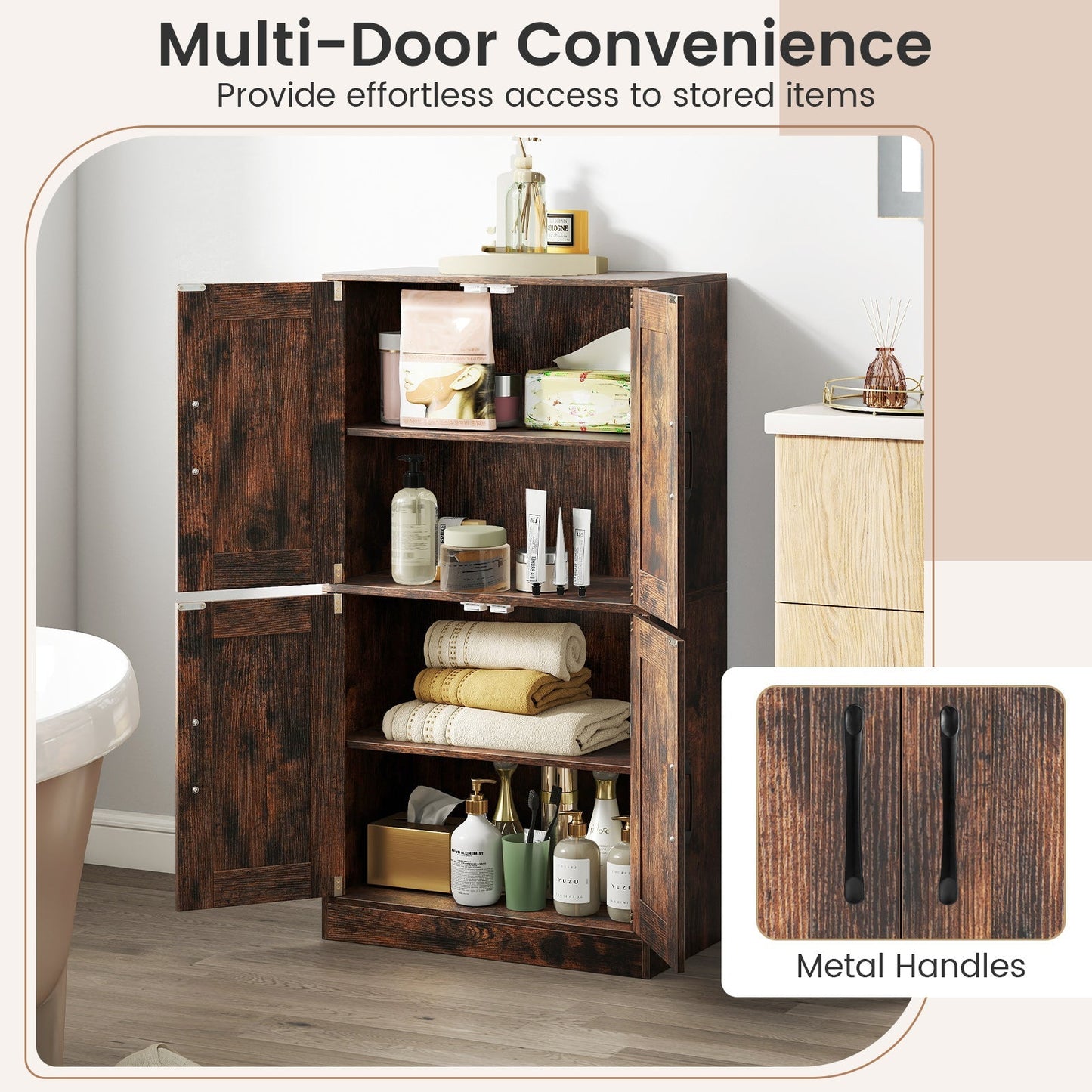 Bathroom Cabinet 43.5 inch Storage Cabinet with Doors and Adjustable Shelves