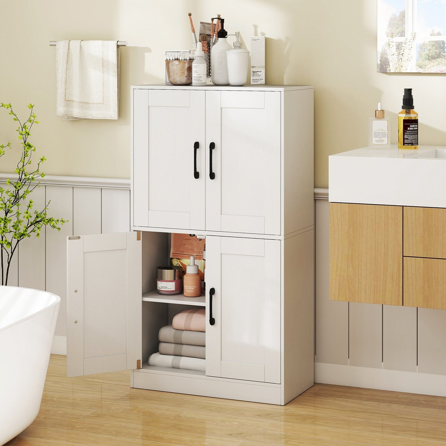 Bathroom Cabinet 43.5 inch Storage Cabinet with Doors and Adjustable Shelves