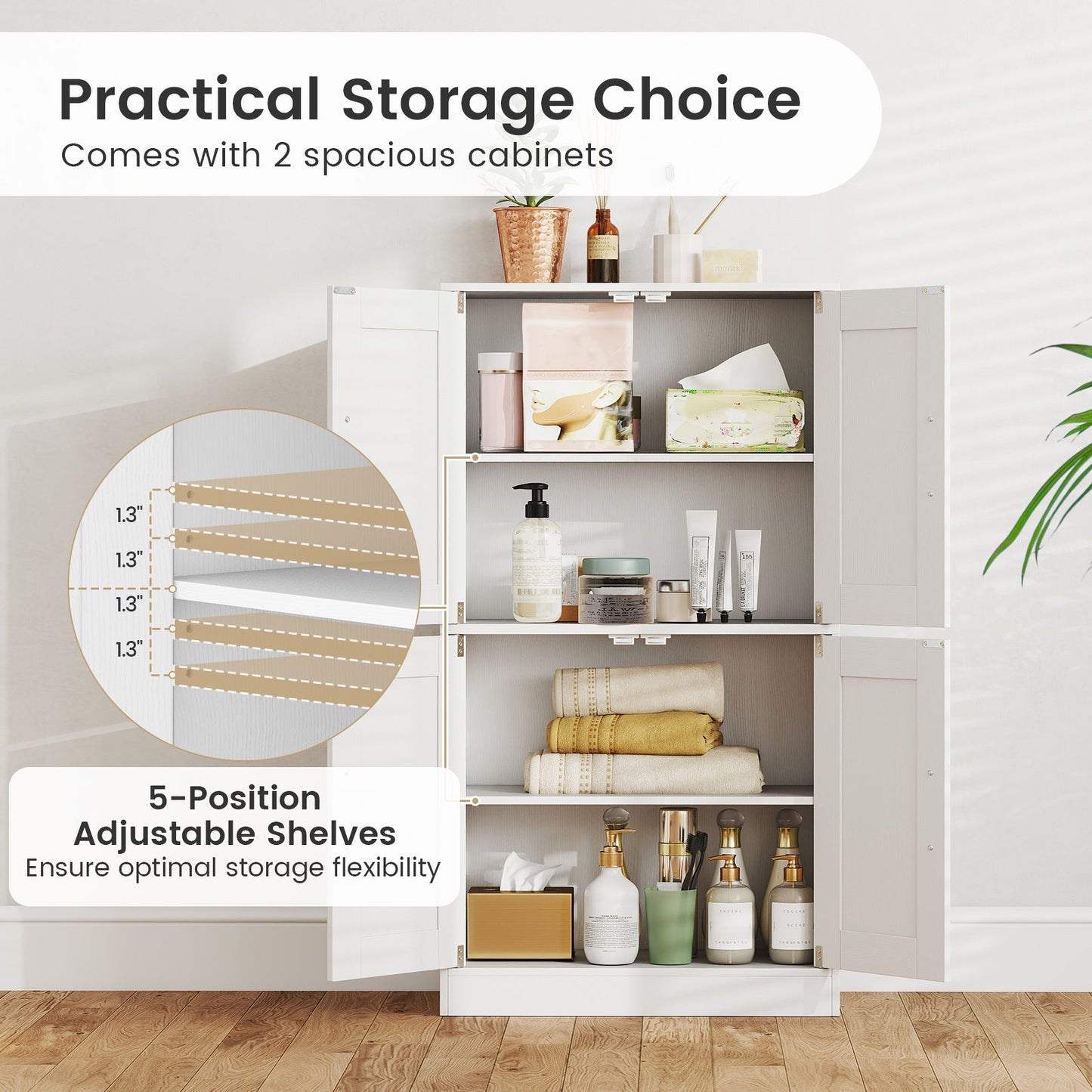Bathroom Cabinet 43.5 inch Storage Cabinet with Doors and Adjustable Shelves
