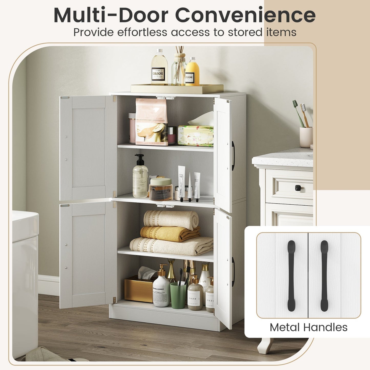 Bathroom Cabinet 43.5 inch Storage Cabinet with Doors and Adjustable Shelves