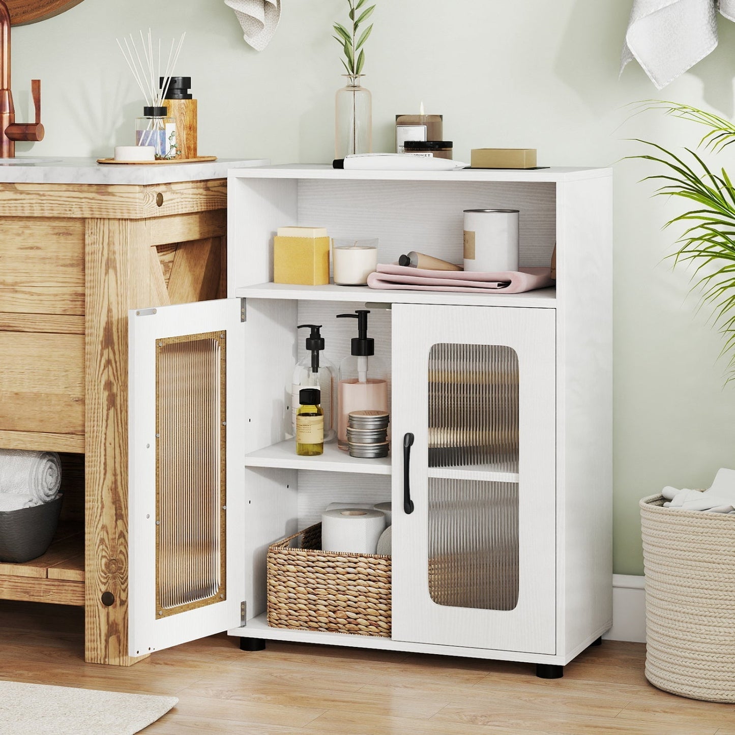 Bathroom Cabinet Freestanding Cabinet with 2 Doors and 3-Level Adjustable Shelf
