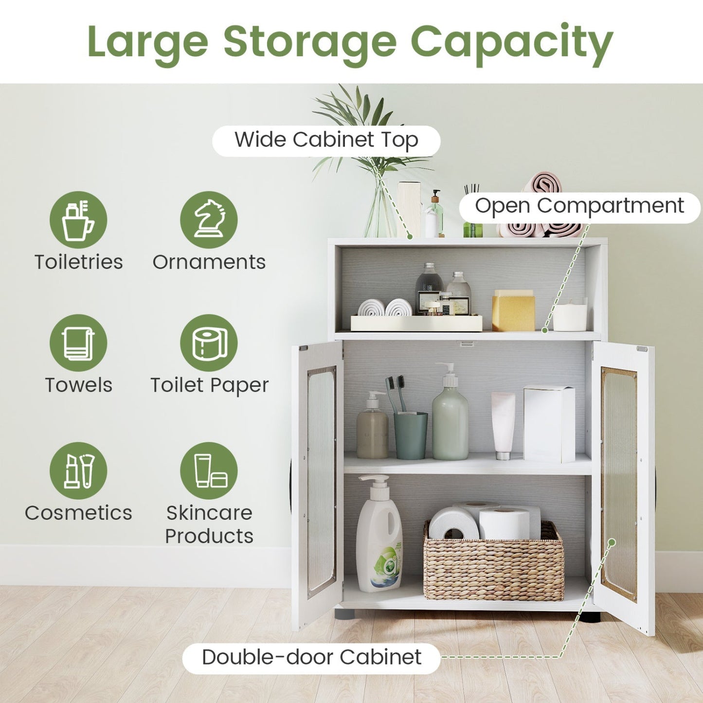 Bathroom Cabinet Freestanding Cabinet with 2 Doors and 3-Level Adjustable Shelf