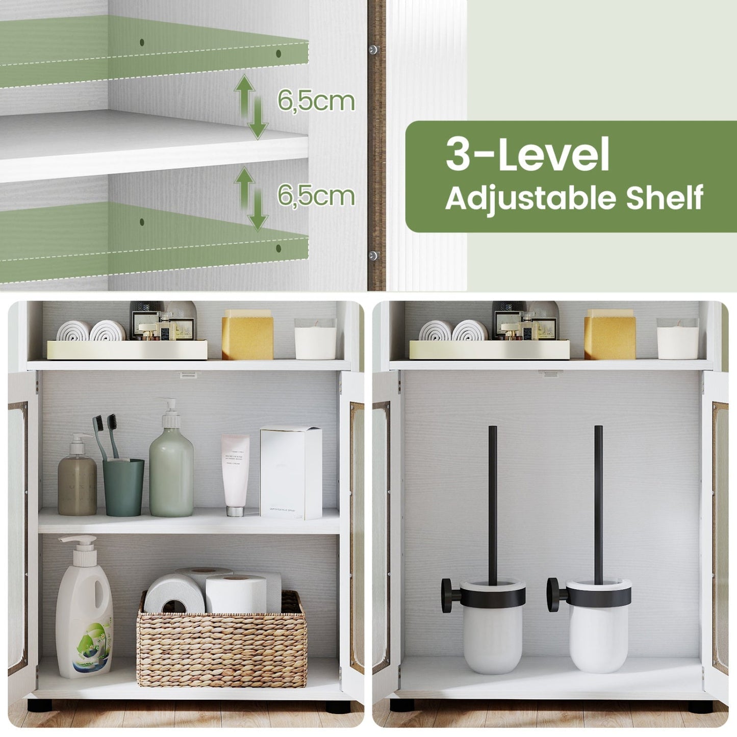 Bathroom Cabinet Freestanding Cabinet with 2 Doors and 3-Level Adjustable Shelf