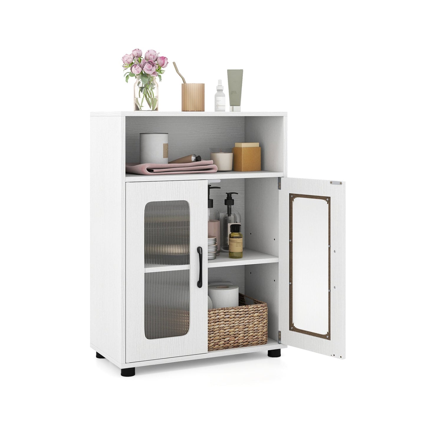 Bathroom Cabinet Freestanding Cabinet with 2 Doors and 3-Level Adjustable Shelf