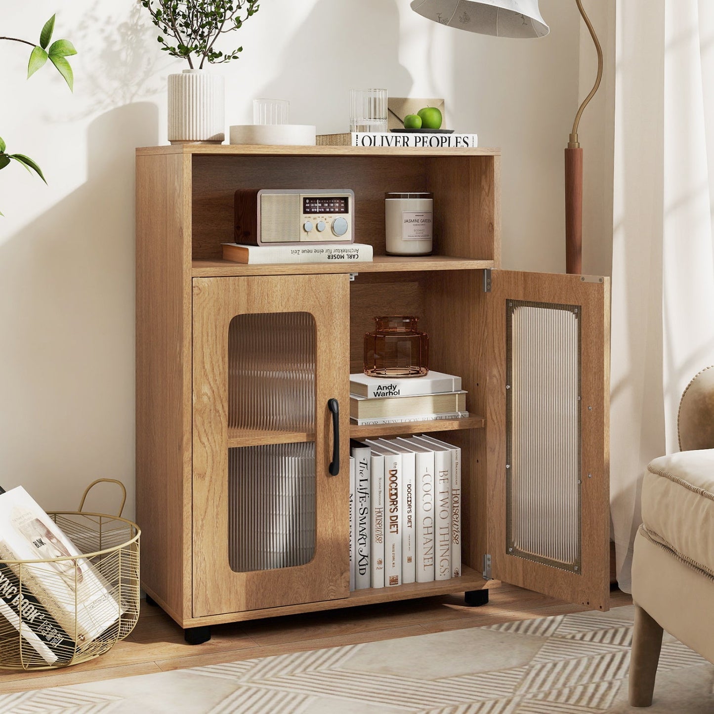 Bathroom Cabinet Freestanding Cabinet with 2 Doors and 3-Level Adjustable Shelf