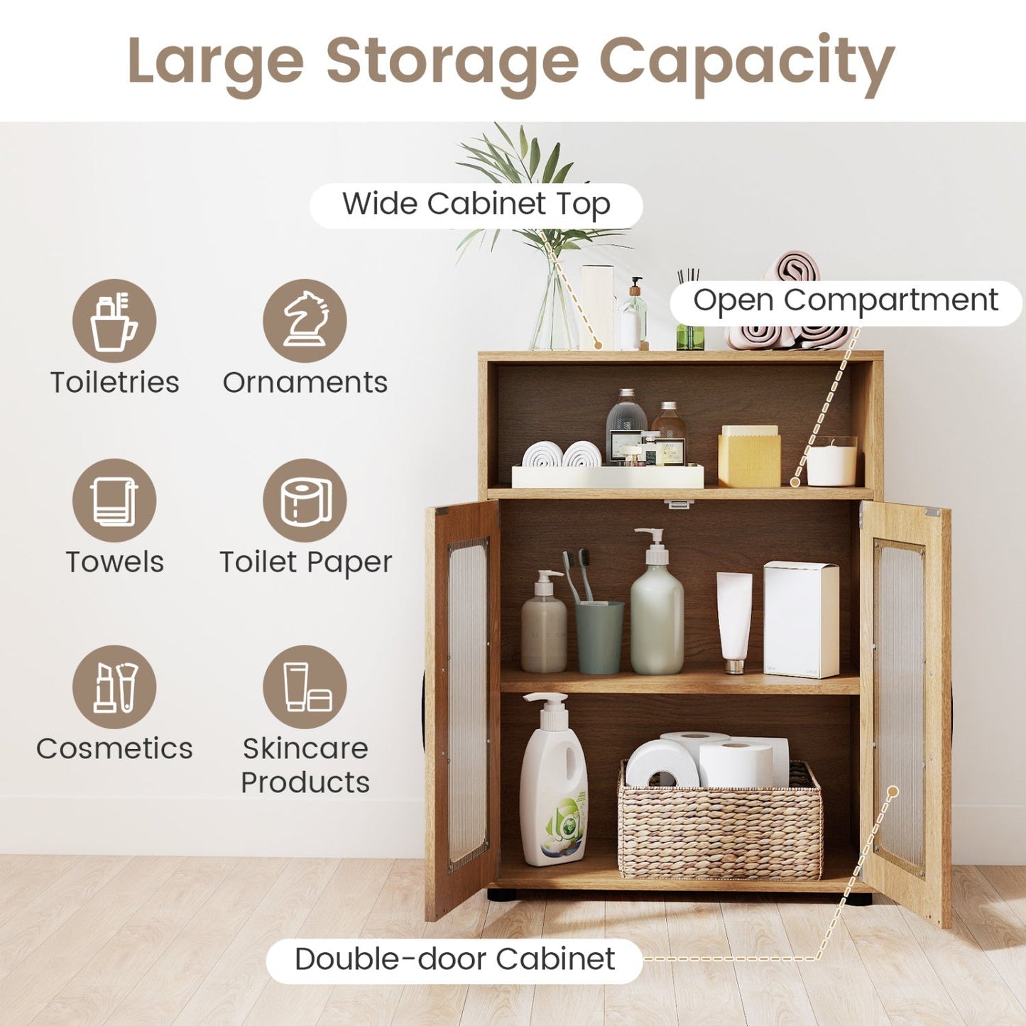 Bathroom Cabinet Freestanding Cabinet with 2 Doors and 3-Level Adjustable Shelf