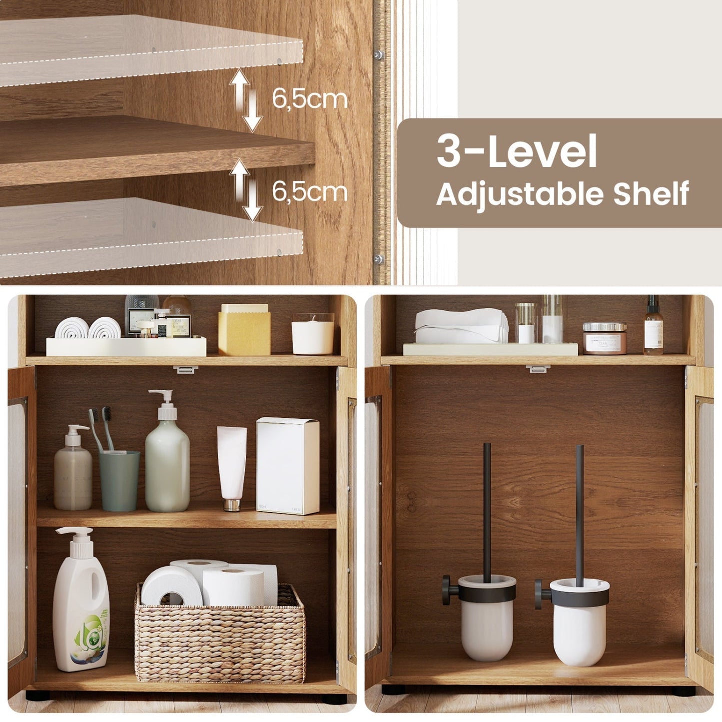 Bathroom Cabinet Freestanding Cabinet with 2 Doors and 3-Level Adjustable Shelf