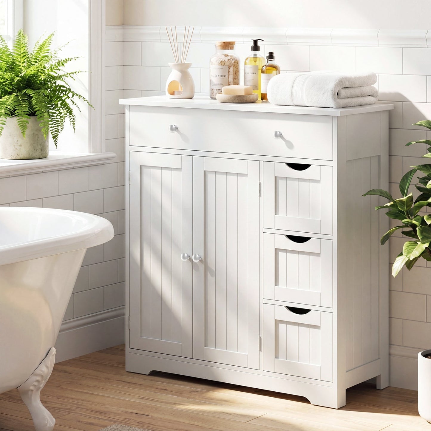 Bathroom Floor Cabinet with 4 Drawers and 2 Doors - White