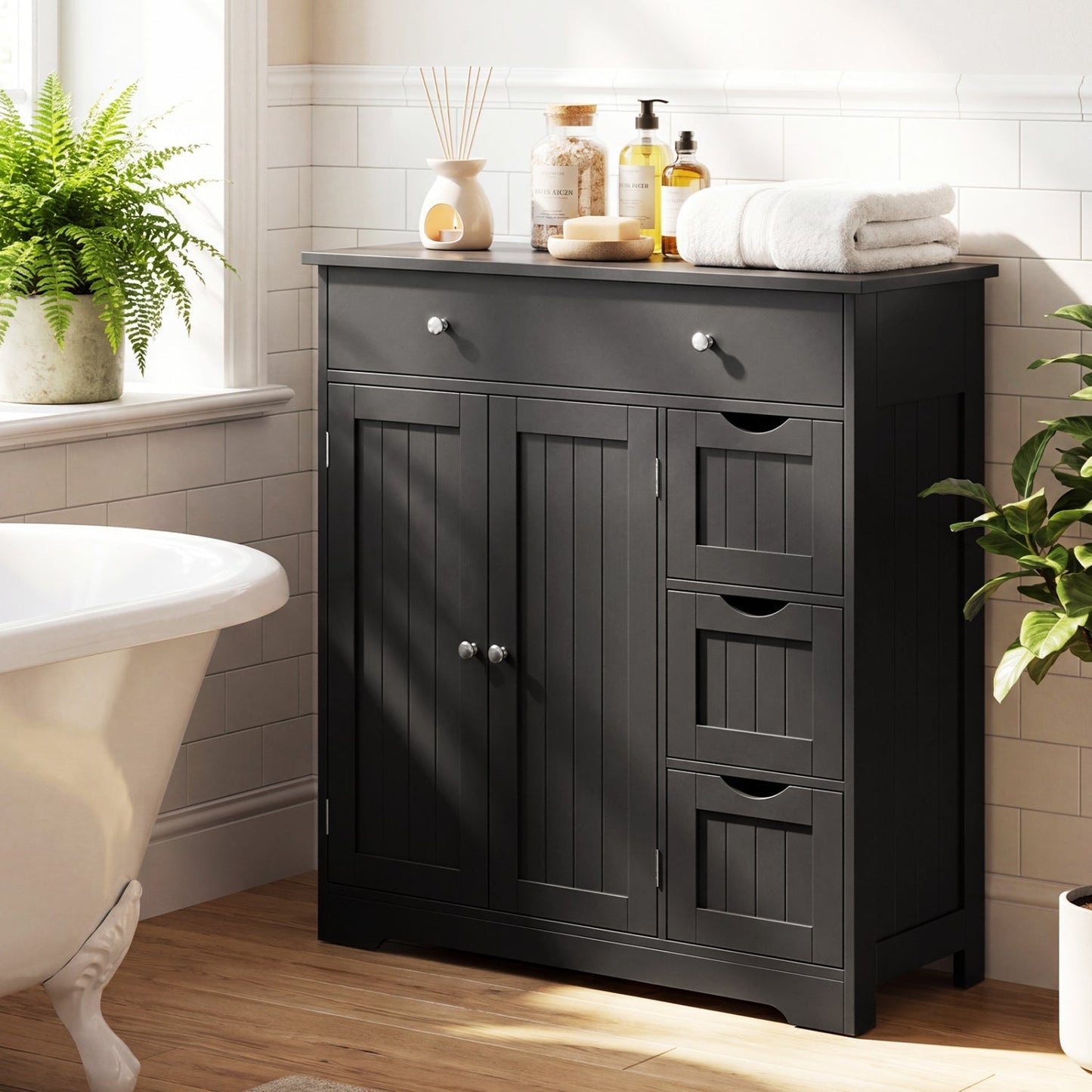 Bathroom Floor Cabinet with 4 Drawers and 2 Doors - White