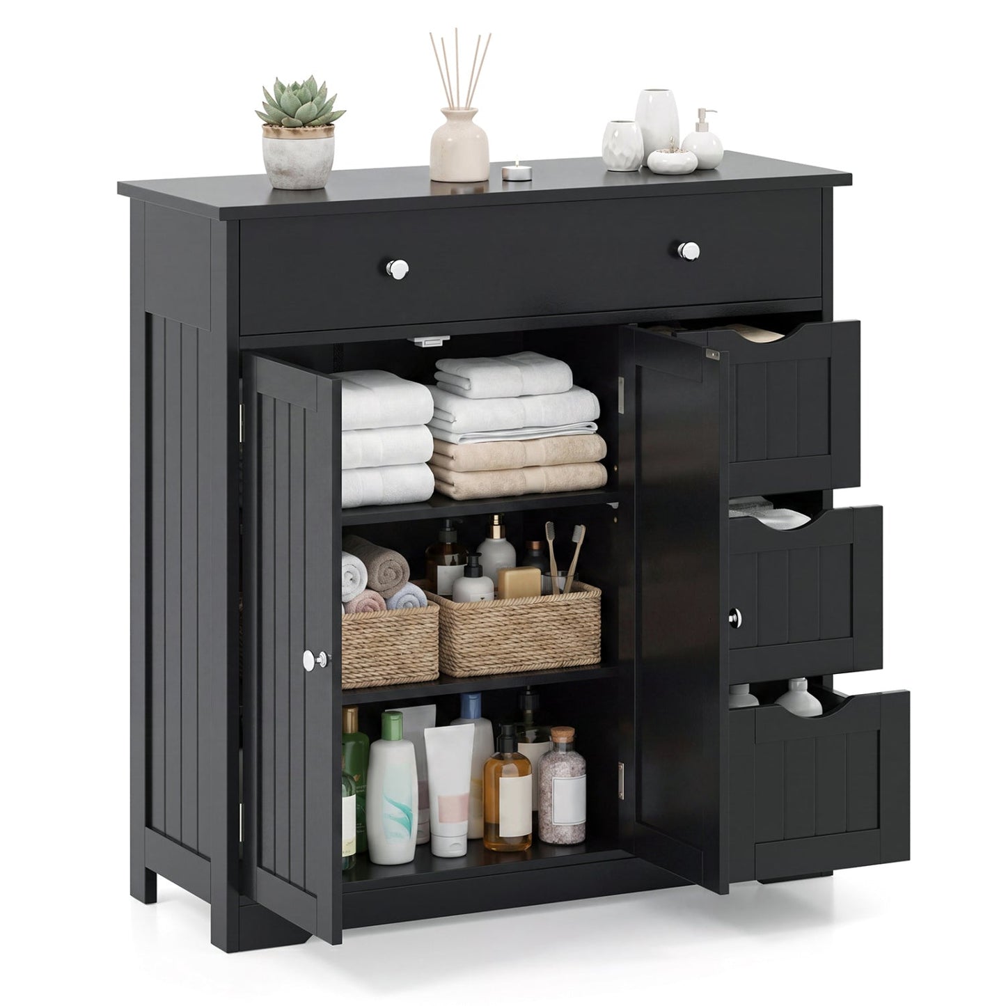 Bathroom Floor Cabinet with 4 Drawers and 2 Doors - White