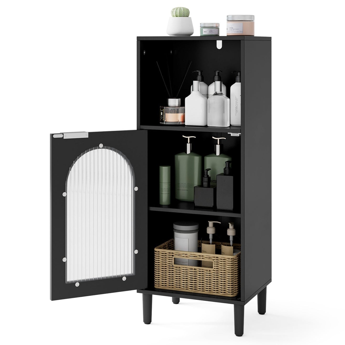 Bathroom Floor Cabinet with Adjustable Shelf and Glass Door