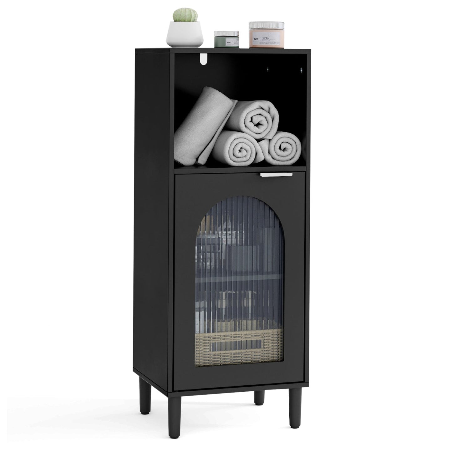 Bathroom Floor Cabinet with Adjustable Shelf and Glass Door