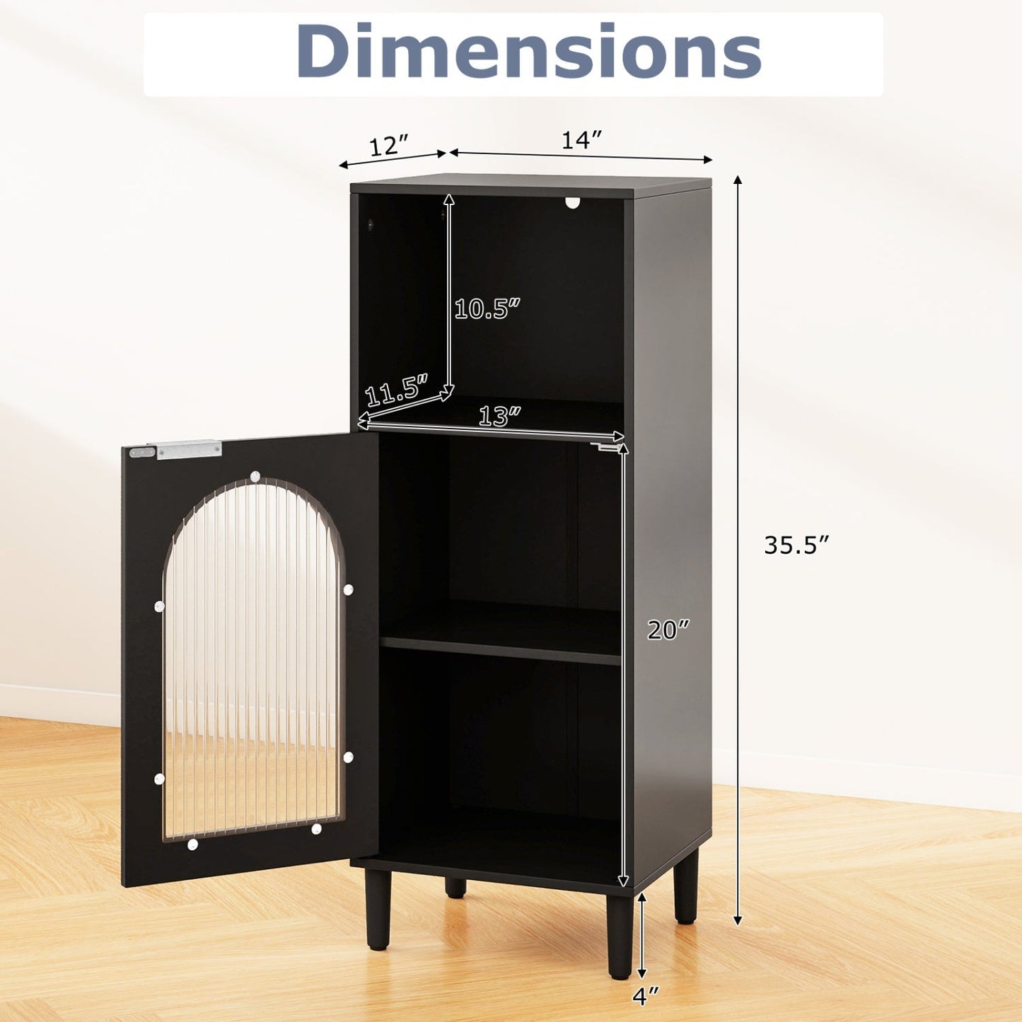 Bathroom Floor Cabinet with Adjustable Shelf and Glass Door