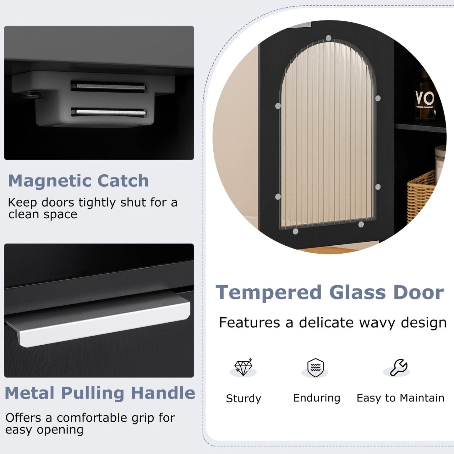 Bathroom Floor Cabinet with Adjustable Shelf and Glass Door
