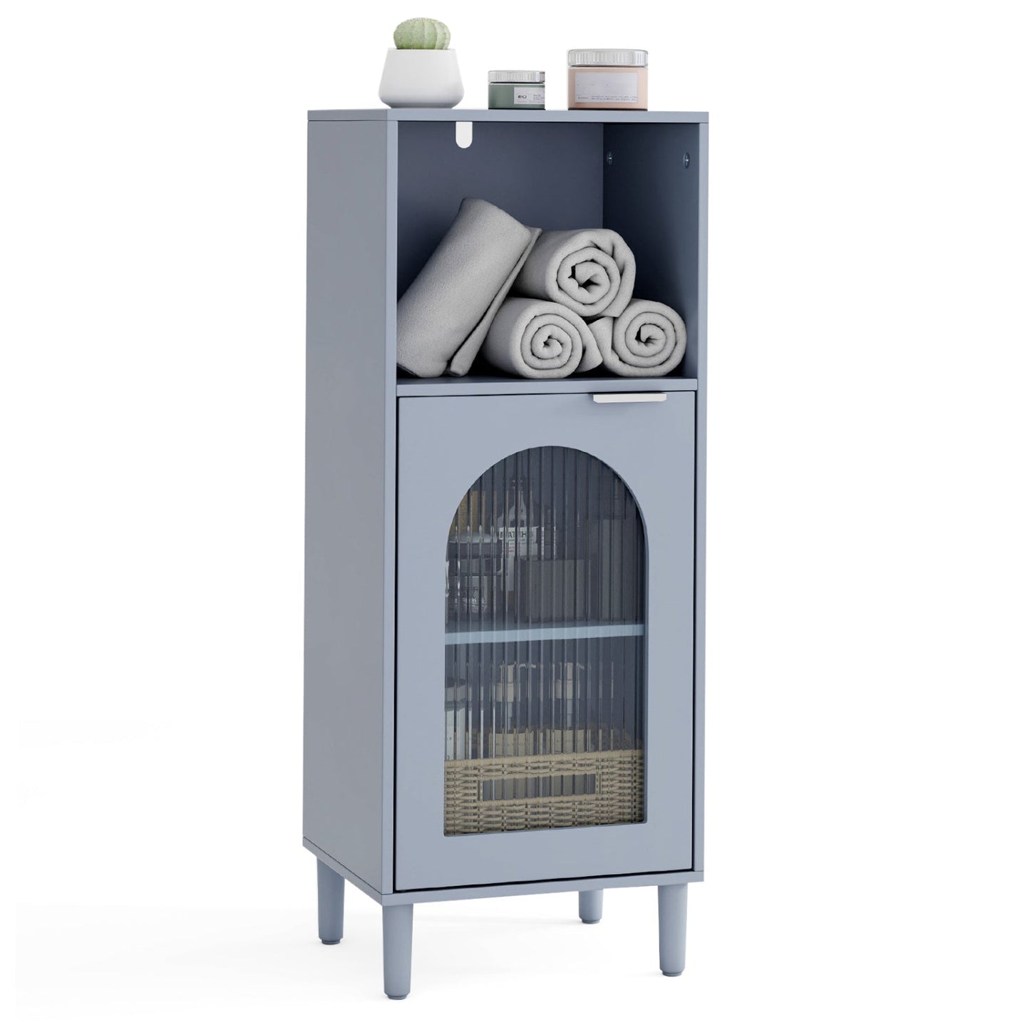 Bathroom Floor Cabinet with Adjustable Shelf and Glass Door