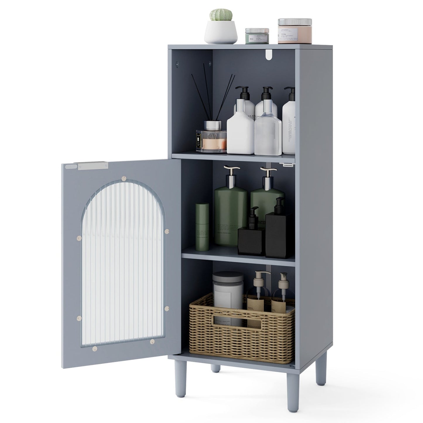 Bathroom Floor Cabinet with Adjustable Shelf and Glass Door