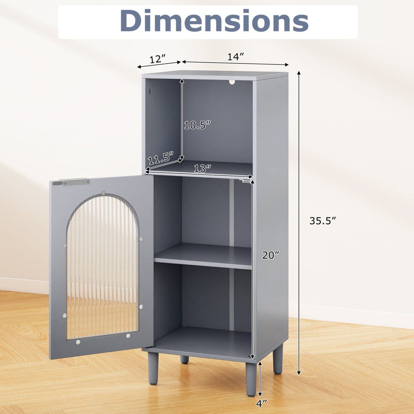 Bathroom Floor Cabinet with Adjustable Shelf and Glass Door