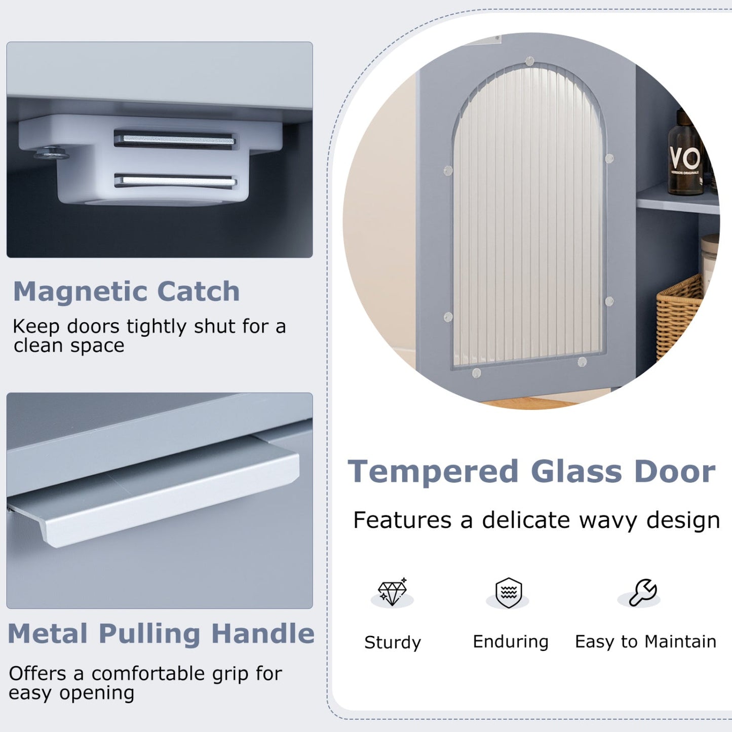 Bathroom Floor Cabinet with Adjustable Shelf and Glass Door
