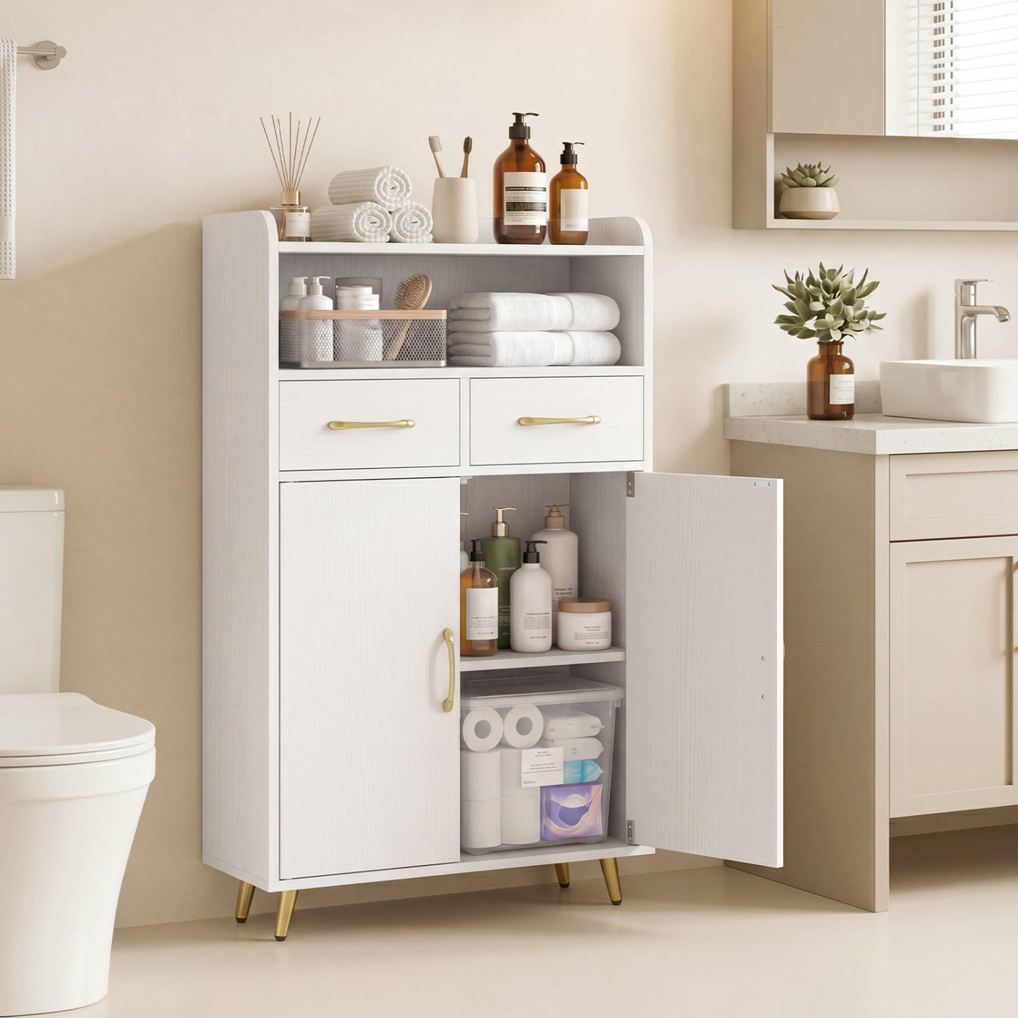 Freestanding Bathroom Storage Cabinet with 2 Drawers & Doors