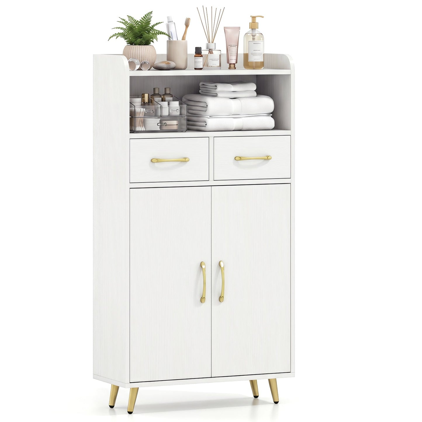 Freestanding Bathroom Storage Cabinet with 2 Drawers & Doors