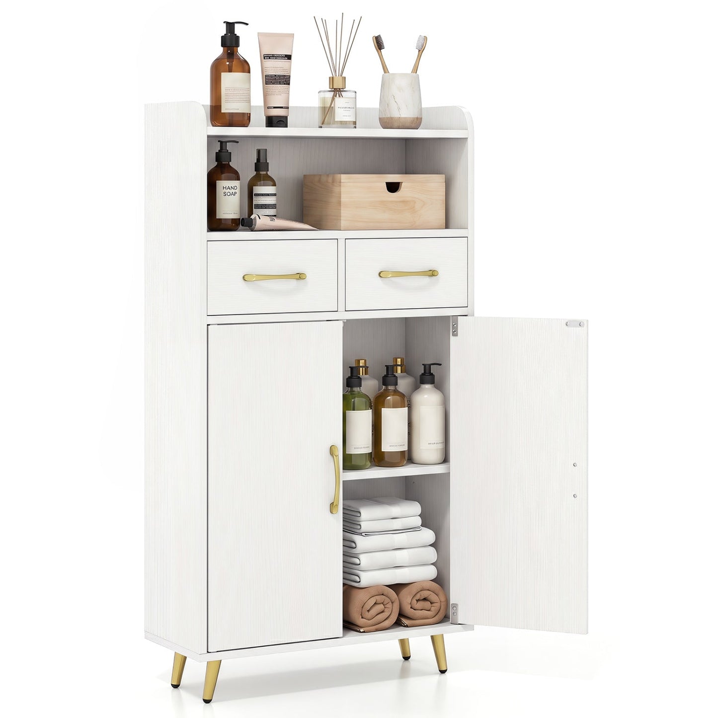 Freestanding Bathroom Storage Cabinet with 2 Drawers & Doors
