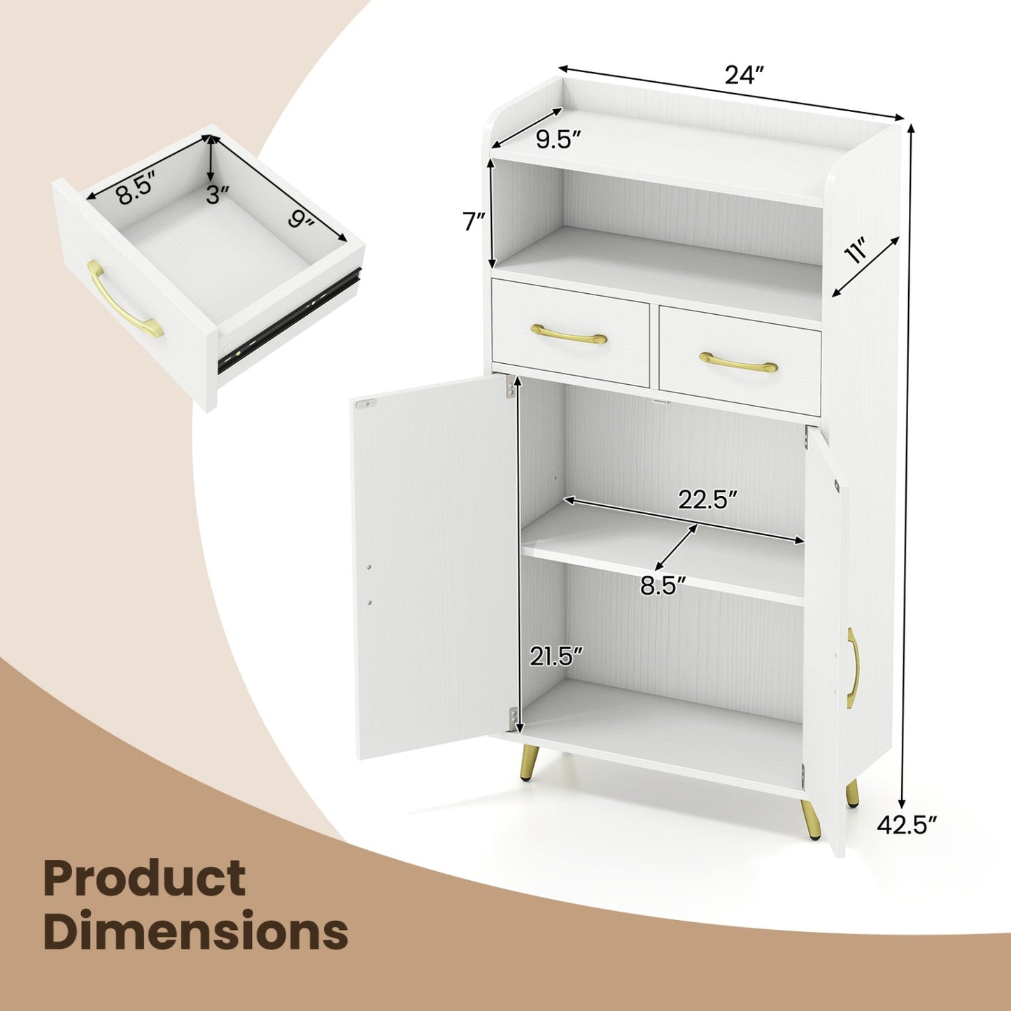 Freestanding Bathroom Storage Cabinet with 2 Drawers & Doors