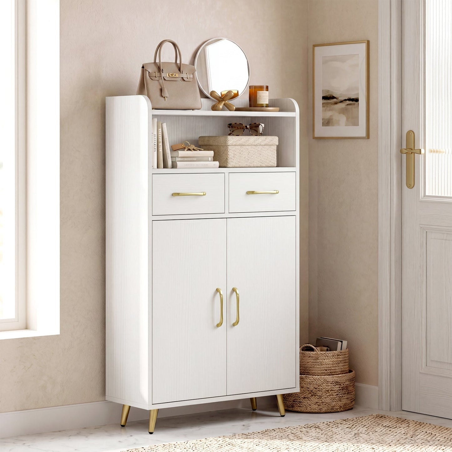 Freestanding Bathroom Storage Cabinet with 2 Drawers & Doors