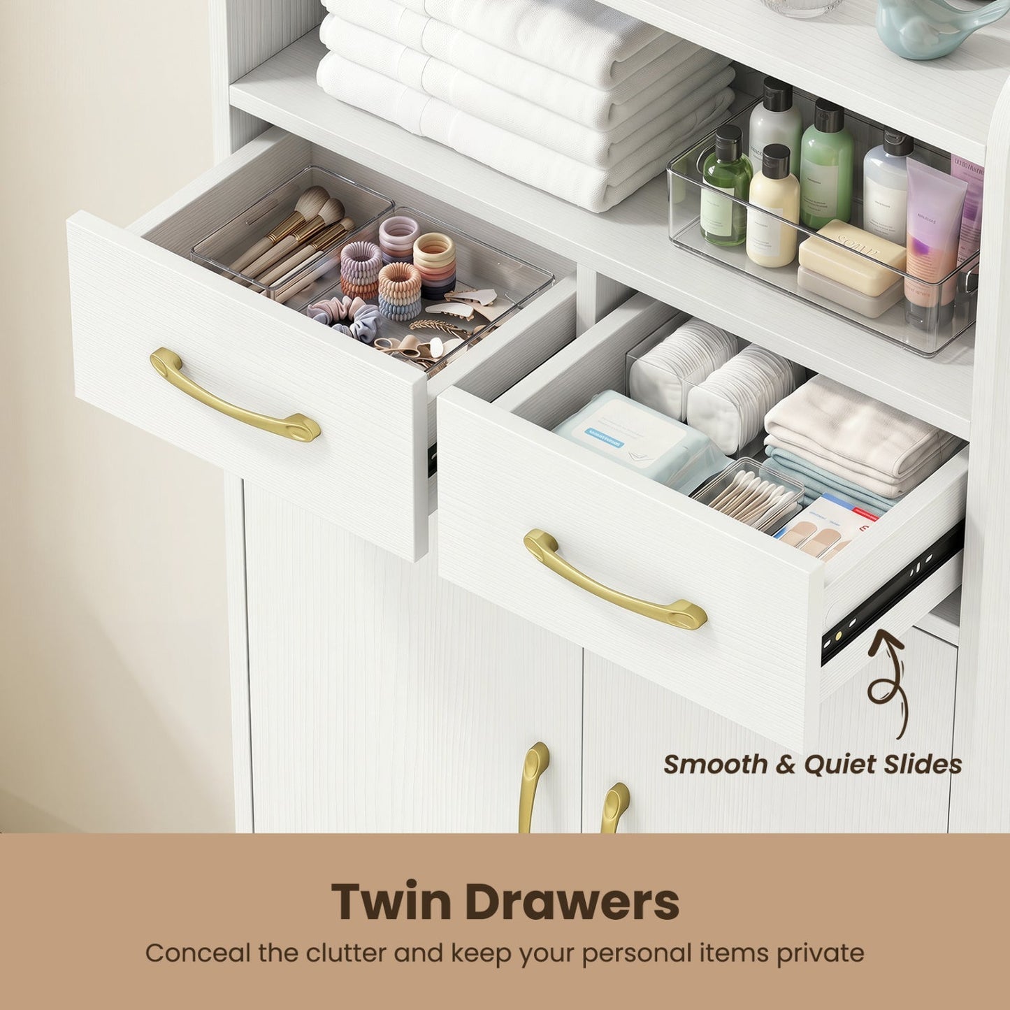 Freestanding Bathroom Storage Cabinet with 2 Drawers & Doors