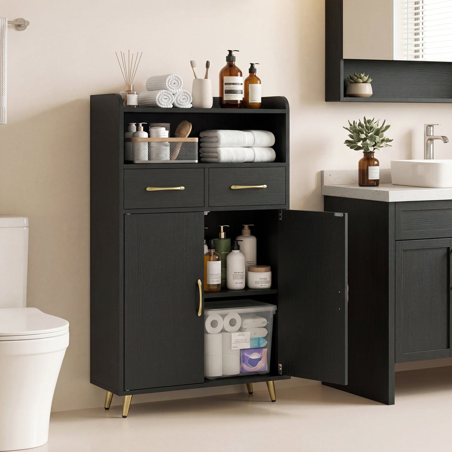 Freestanding Bathroom Storage Cabinet with 2 Drawers & Doors