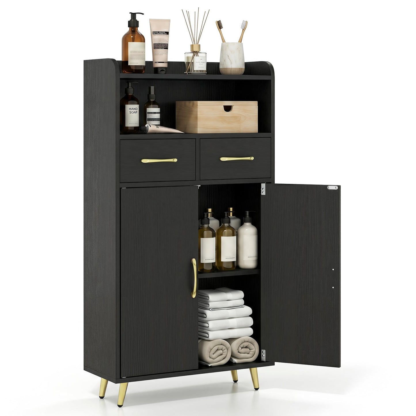 Freestanding Bathroom Storage Cabinet with 2 Drawers & Doors