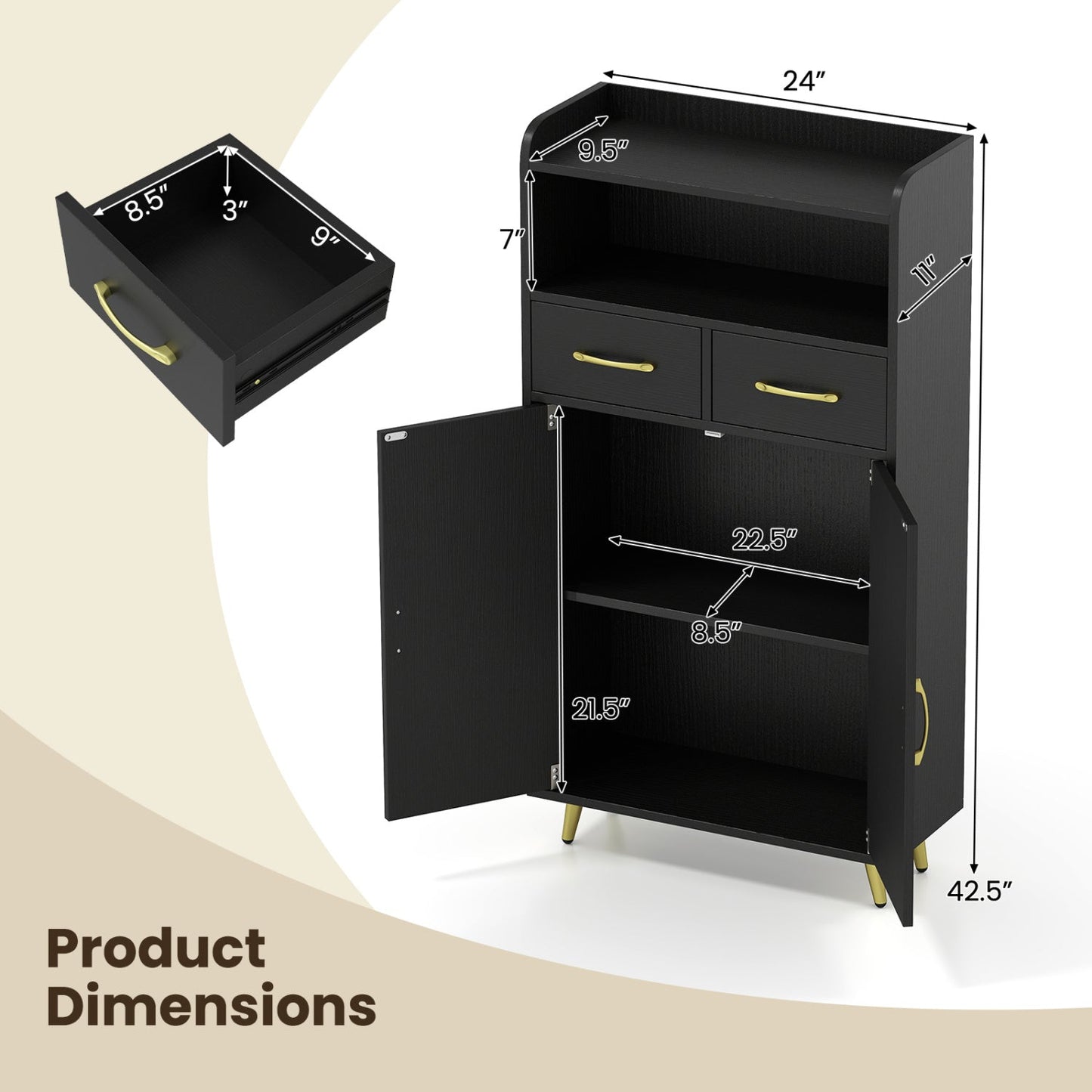 Freestanding Bathroom Storage Cabinet with 2 Drawers & Doors