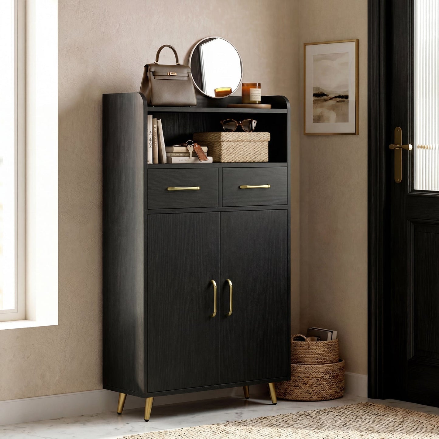 Freestanding Bathroom Storage Cabinet with 2 Drawers & Doors
