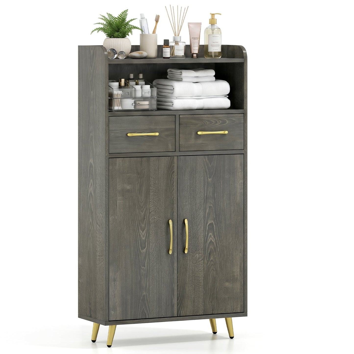 Freestanding Bathroom Storage Cabinet with 2 Drawers & Doors
