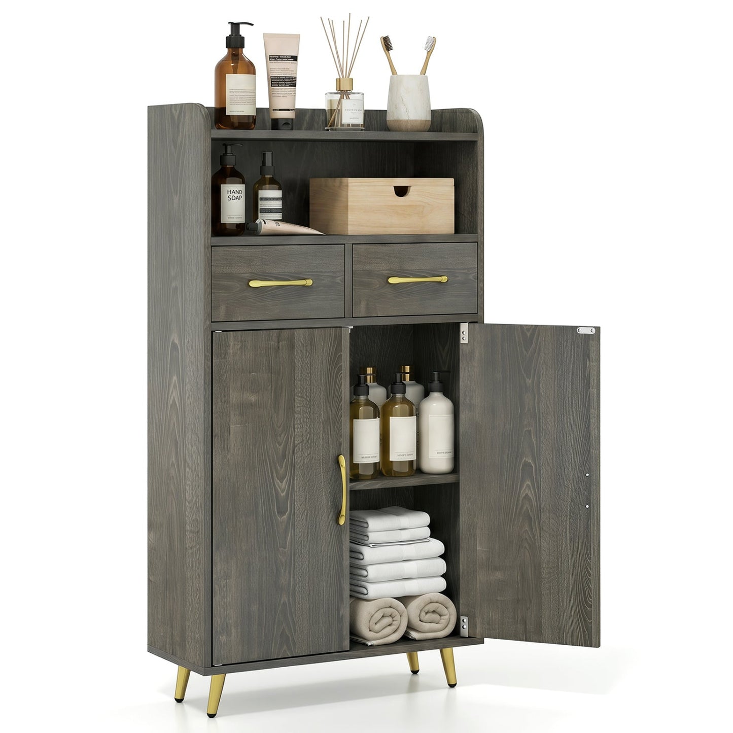 Freestanding Bathroom Storage Cabinet with 2 Drawers & Doors
