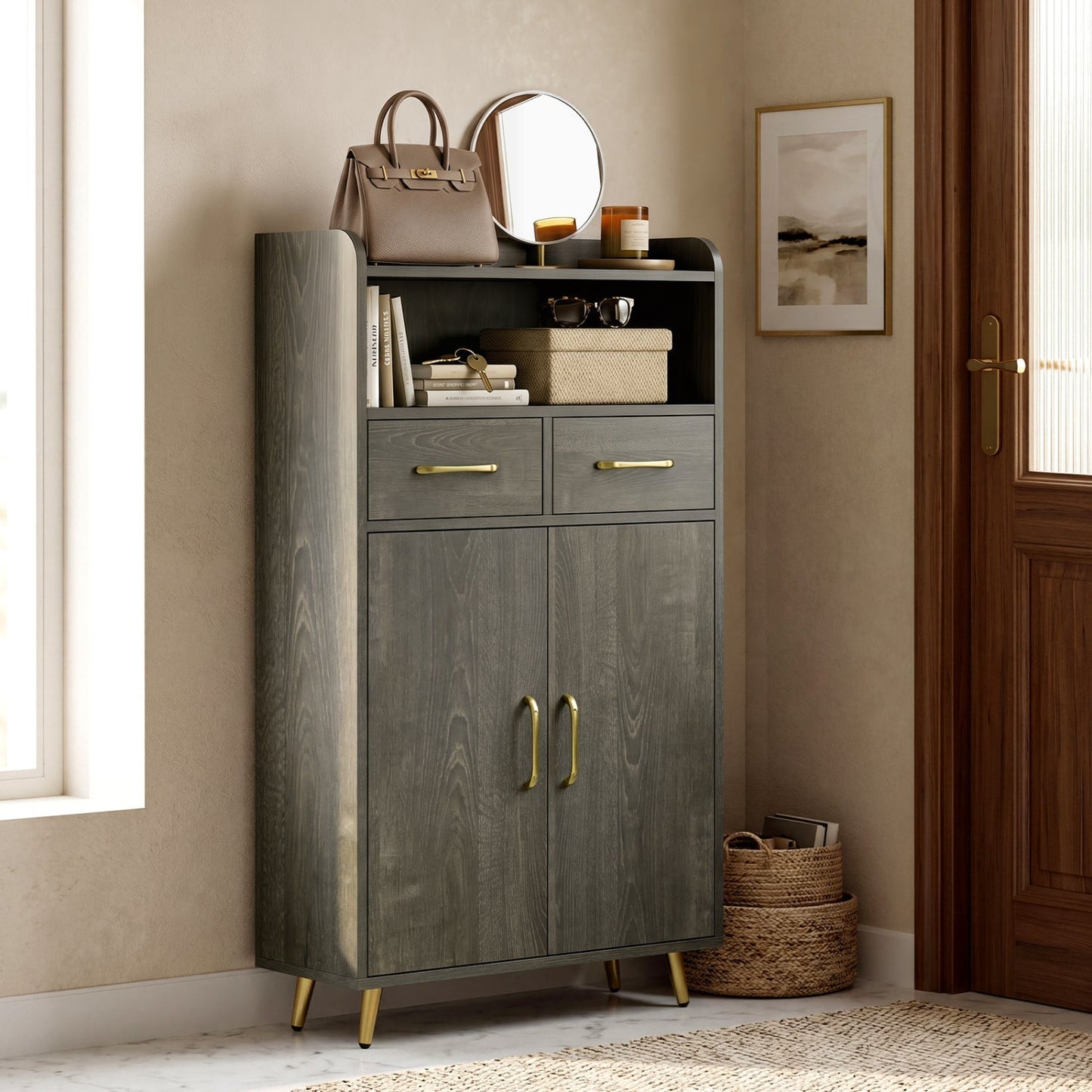 Freestanding Bathroom Storage Cabinet with 2 Drawers & Doors