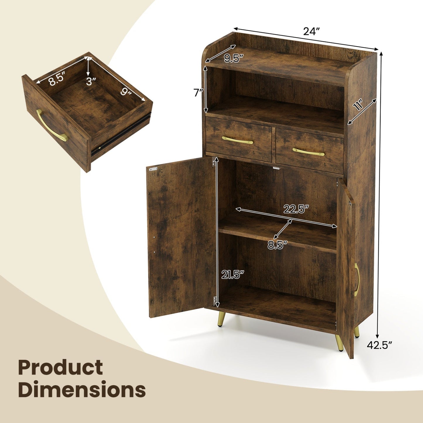 Freestanding Bathroom Storage Cabinet with 2 Drawers & Doors