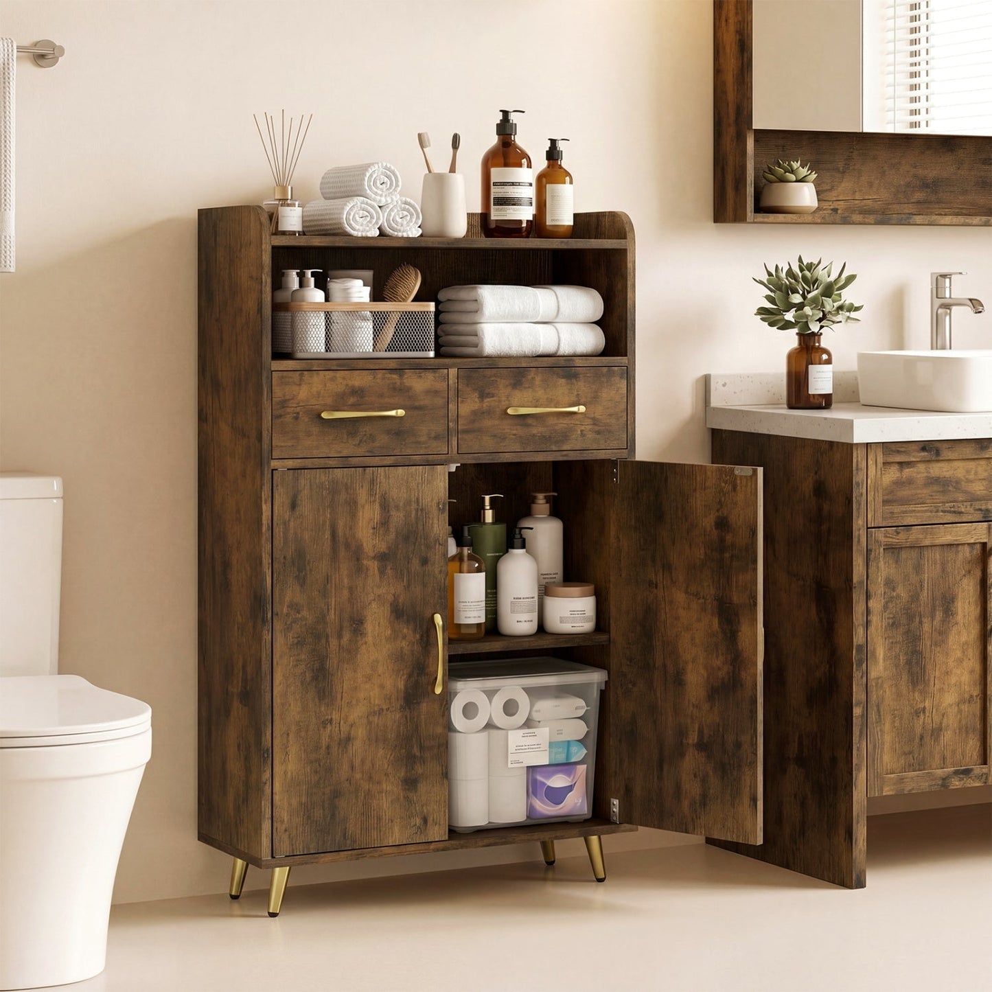 Freestanding Bathroom Storage Cabinet with 2 Drawers & Doors
