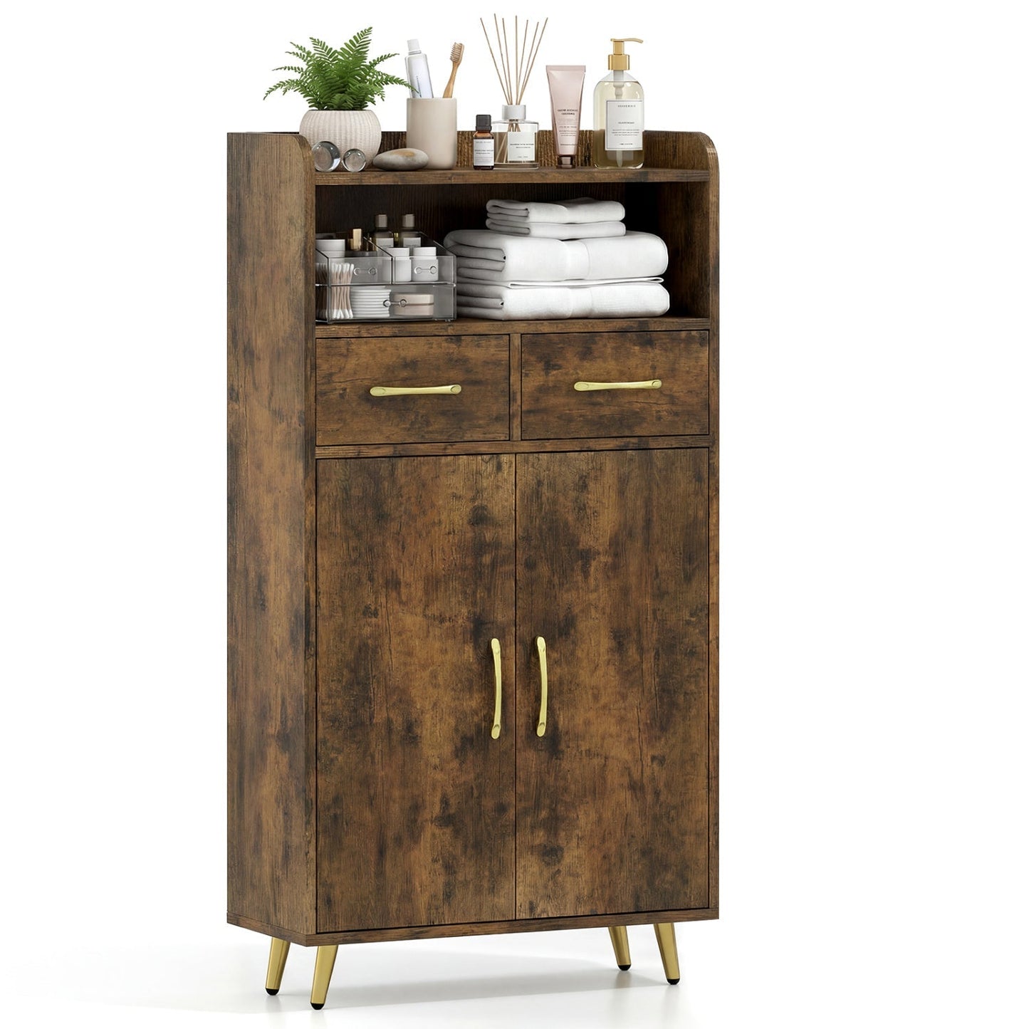 Freestanding Bathroom Storage Cabinet with 2 Drawers & Doors
