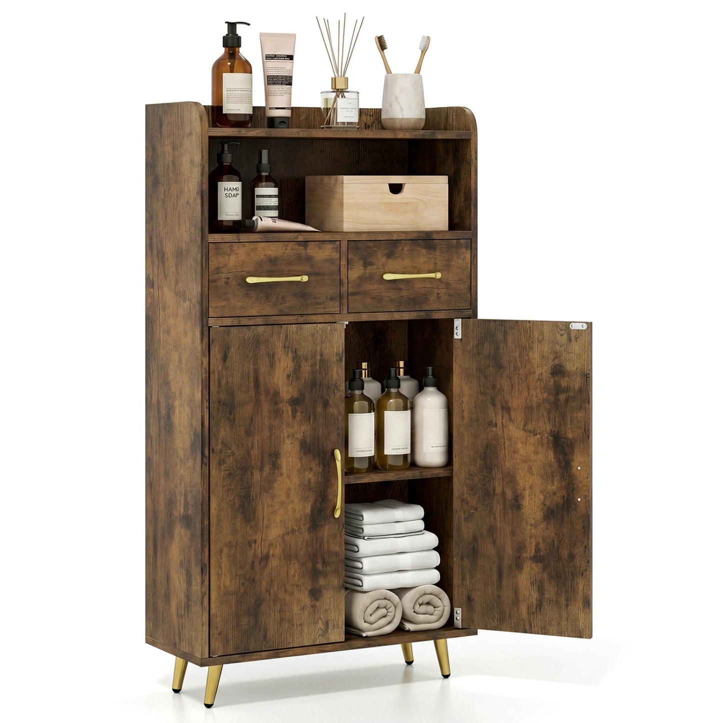 Freestanding Bathroom Storage Cabinet with 2 Drawers & Doors