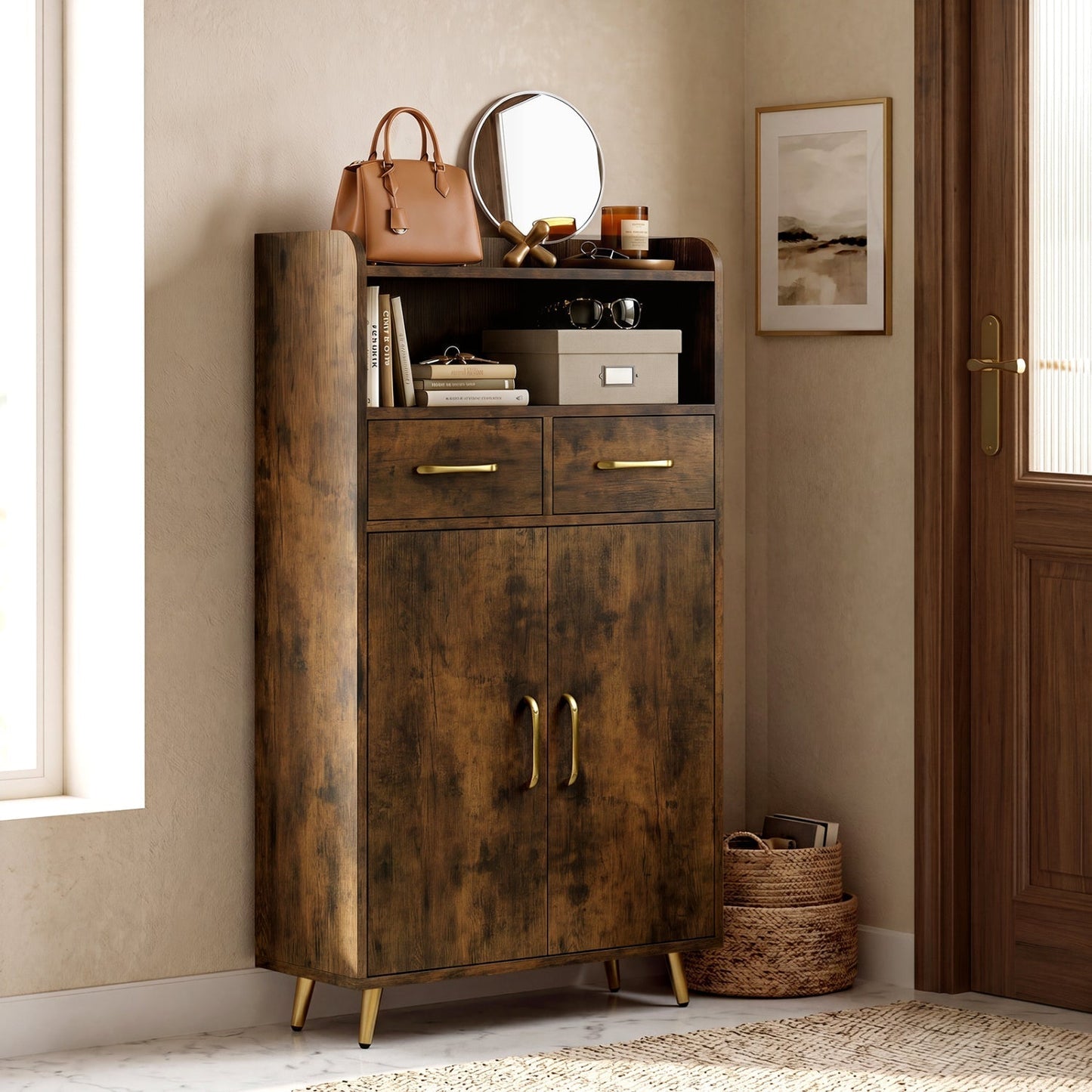 Freestanding Bathroom Storage Cabinet with 2 Drawers & Doors