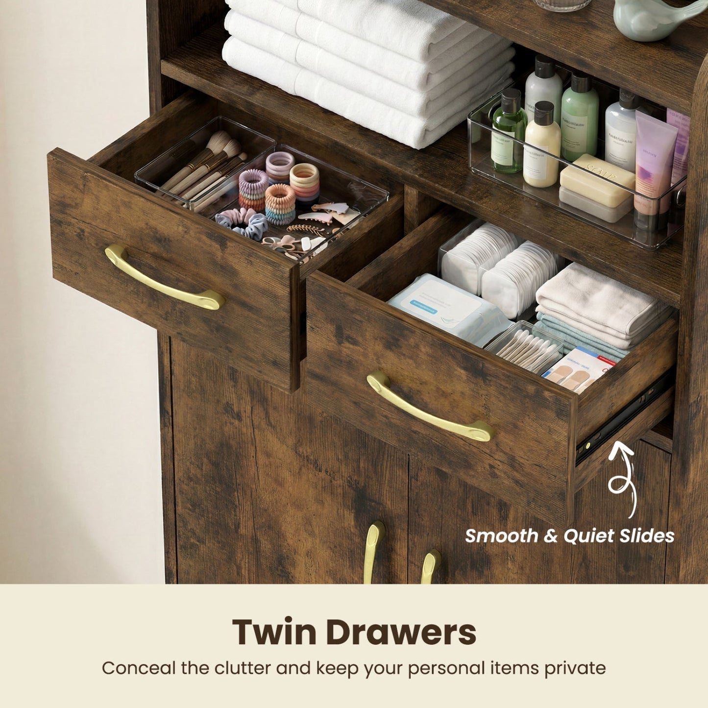 Freestanding Bathroom Storage Cabinet with 2 Drawers & Doors