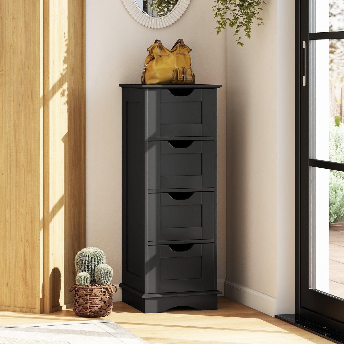 Bathroom Storage Cabinet with Cutout Handles and 4 Drawers