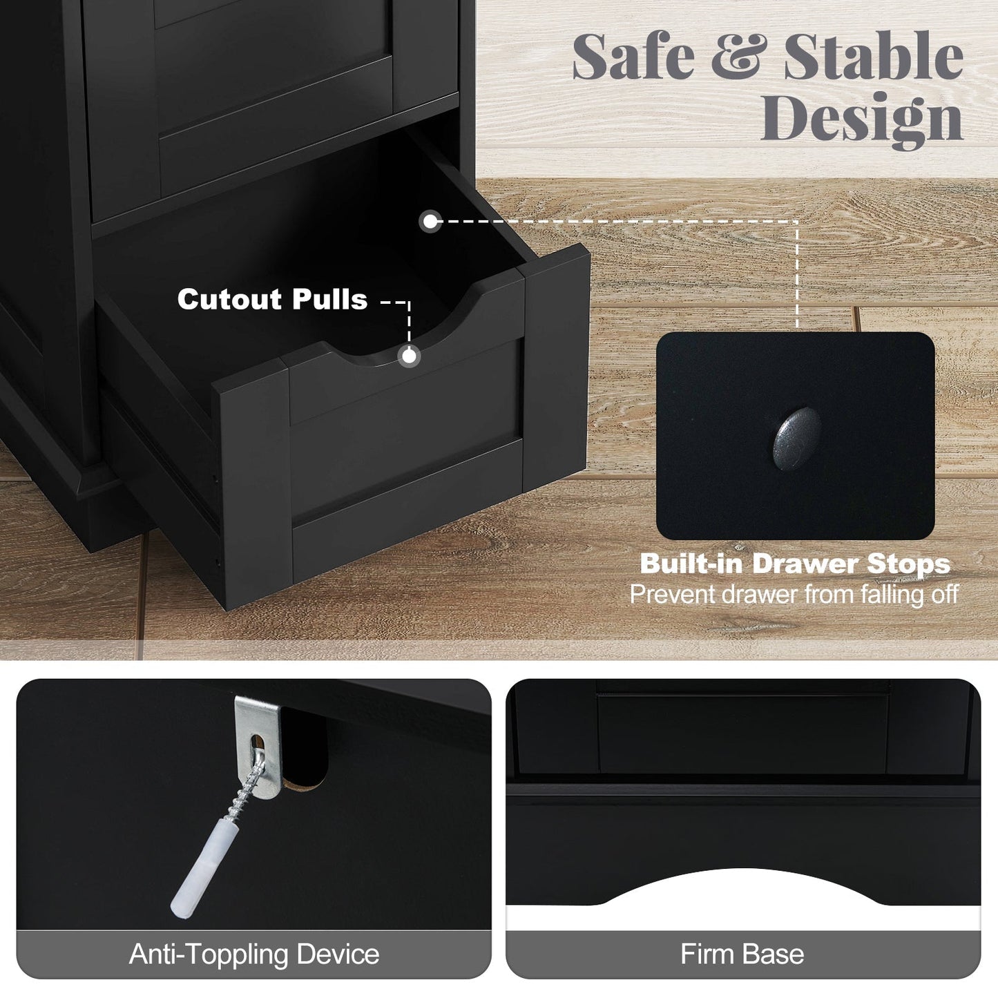 Bathroom Storage Cabinet with Cutout Handles and 4 Drawers