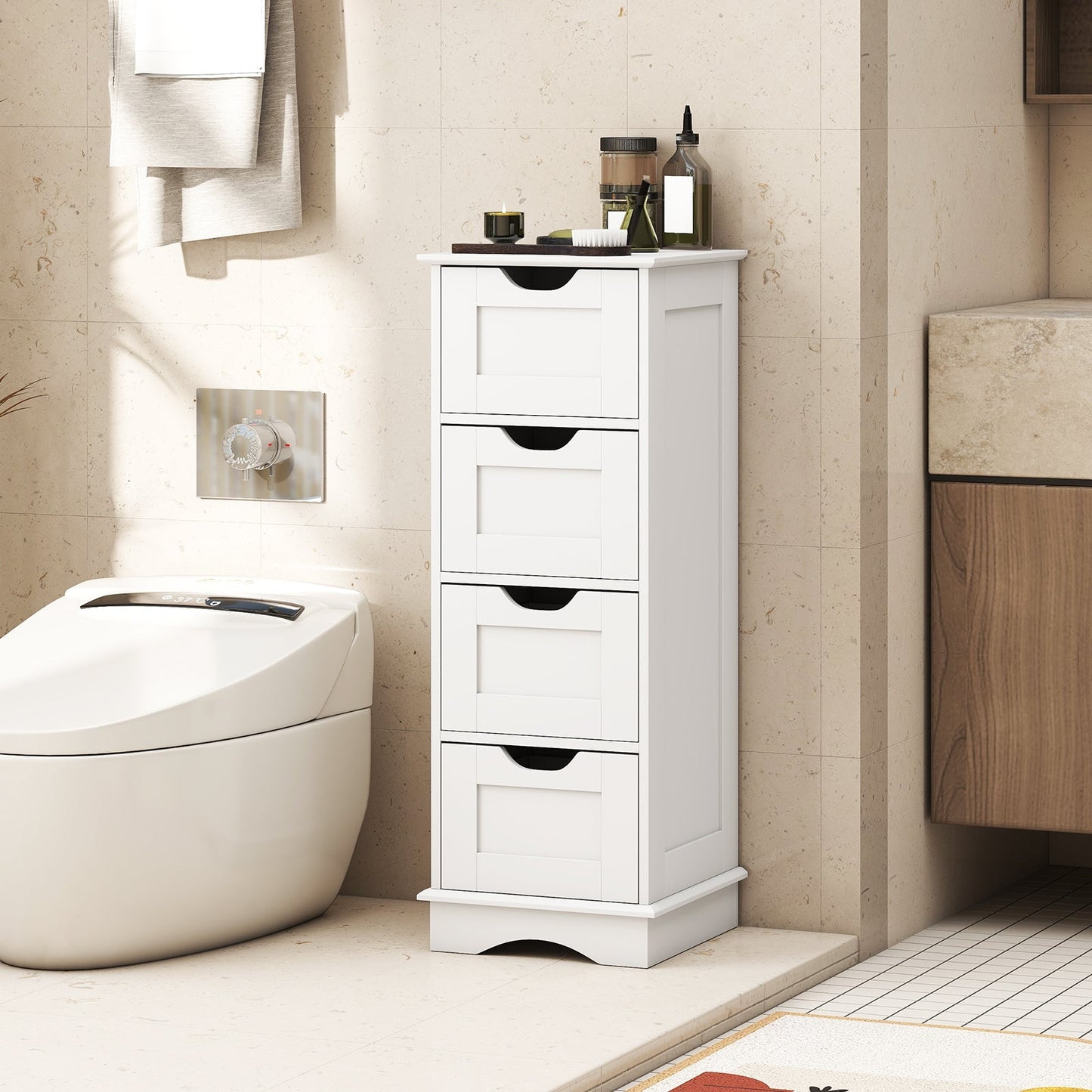 Bathroom Storage Cabinet with Cutout Handles and 4 Drawers