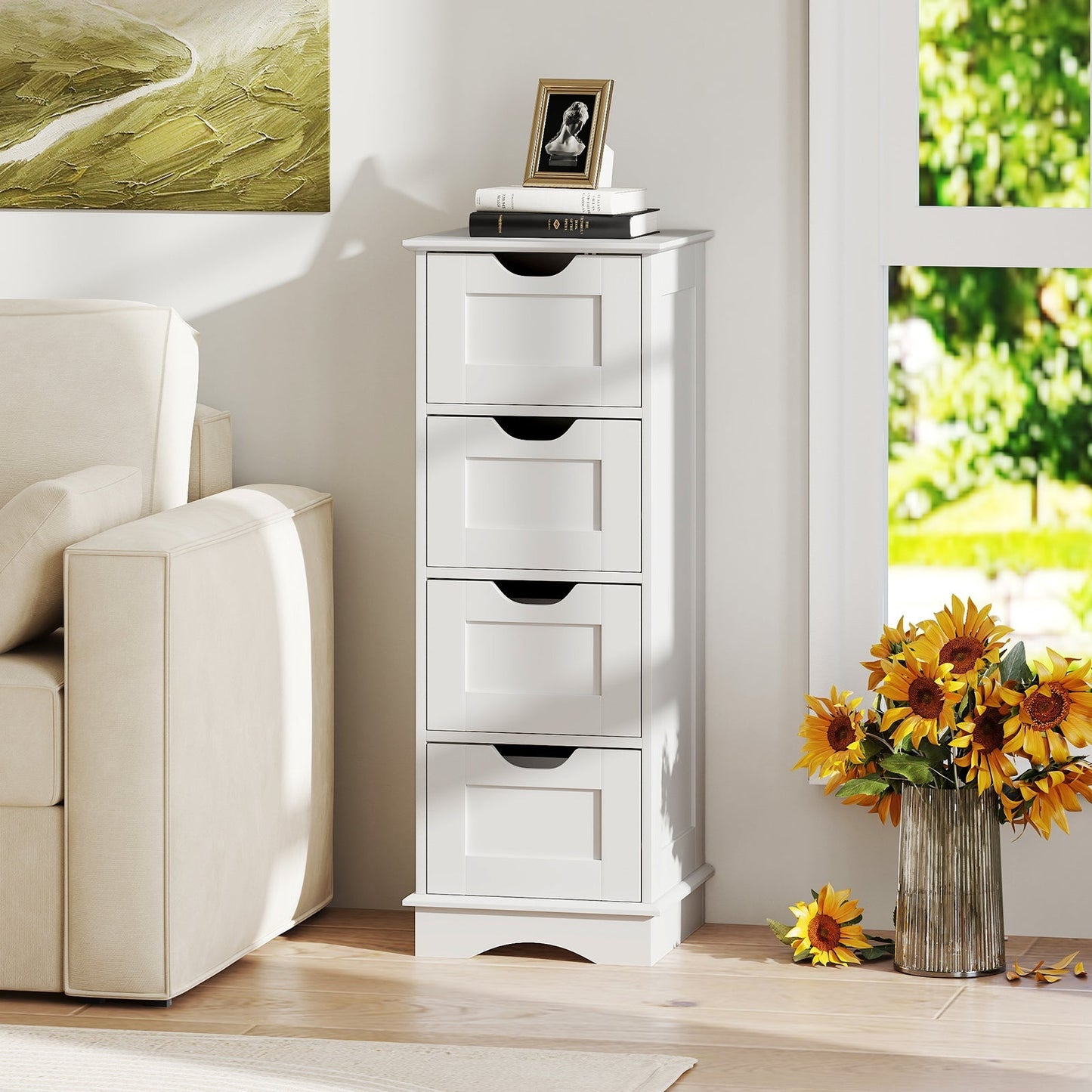 Bathroom Storage Cabinet with Cutout Handles and 4 Drawers