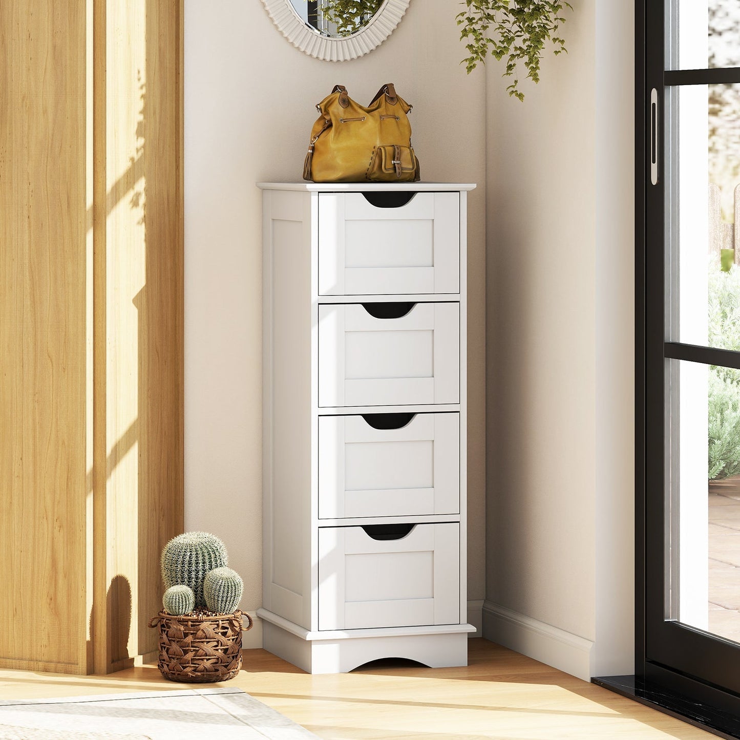 Bathroom Storage Cabinet with Cutout Handles and 4 Drawers