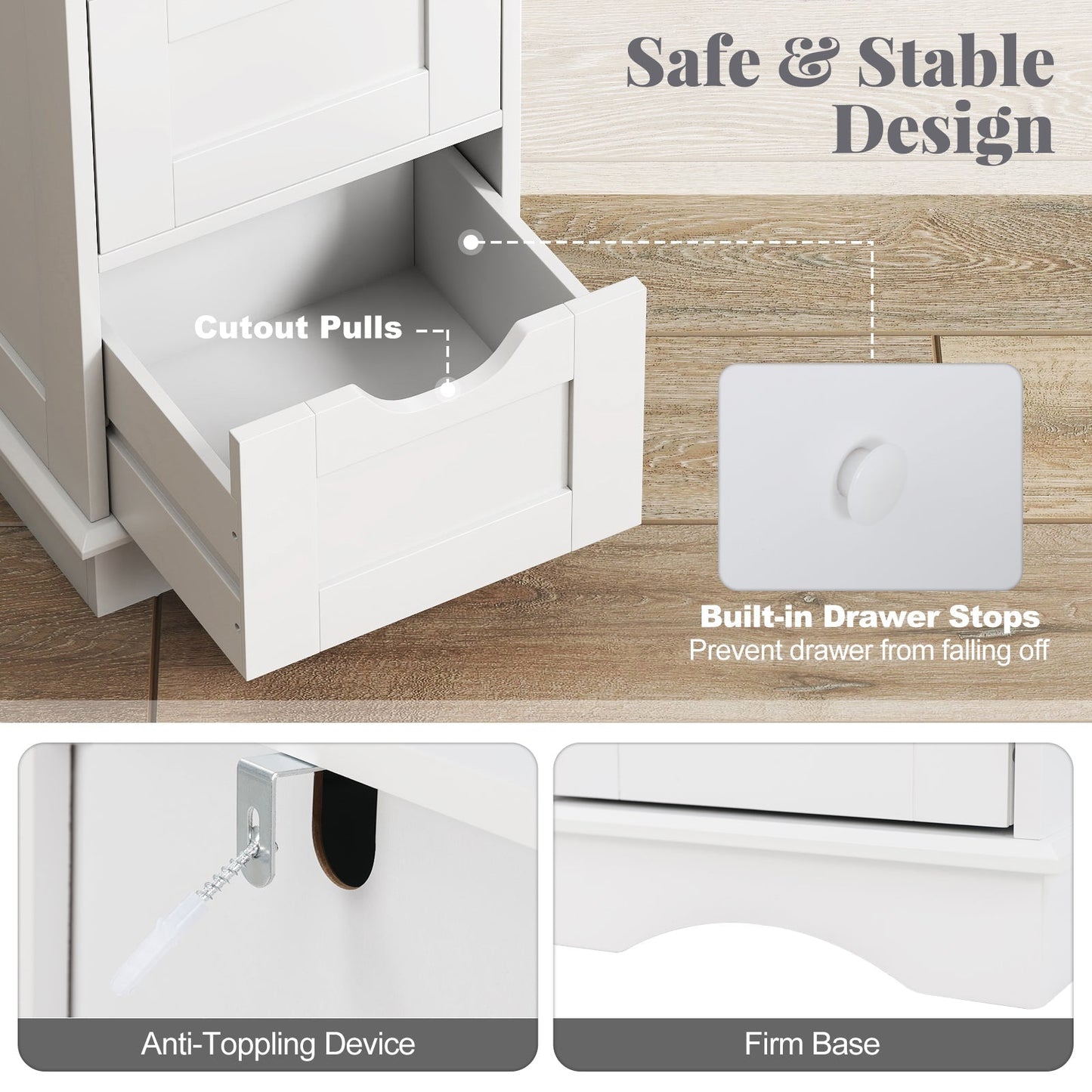 Bathroom Storage Cabinet with Cutout Handles and 4 Drawers
