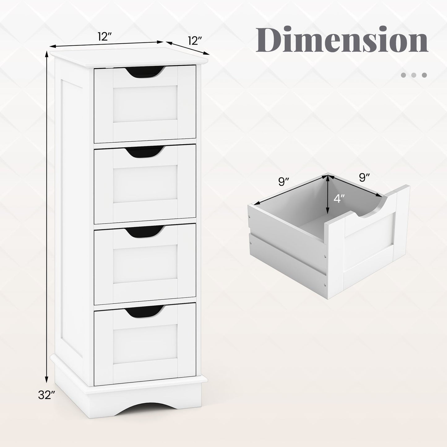 Bathroom Storage Cabinet with Cutout Handles and 4 Drawers