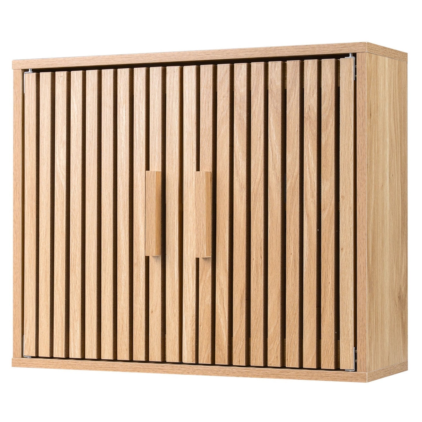 Bathroom Wall Cabinet with 2 Slatted Doors and 3-Level Adjustable Shelves